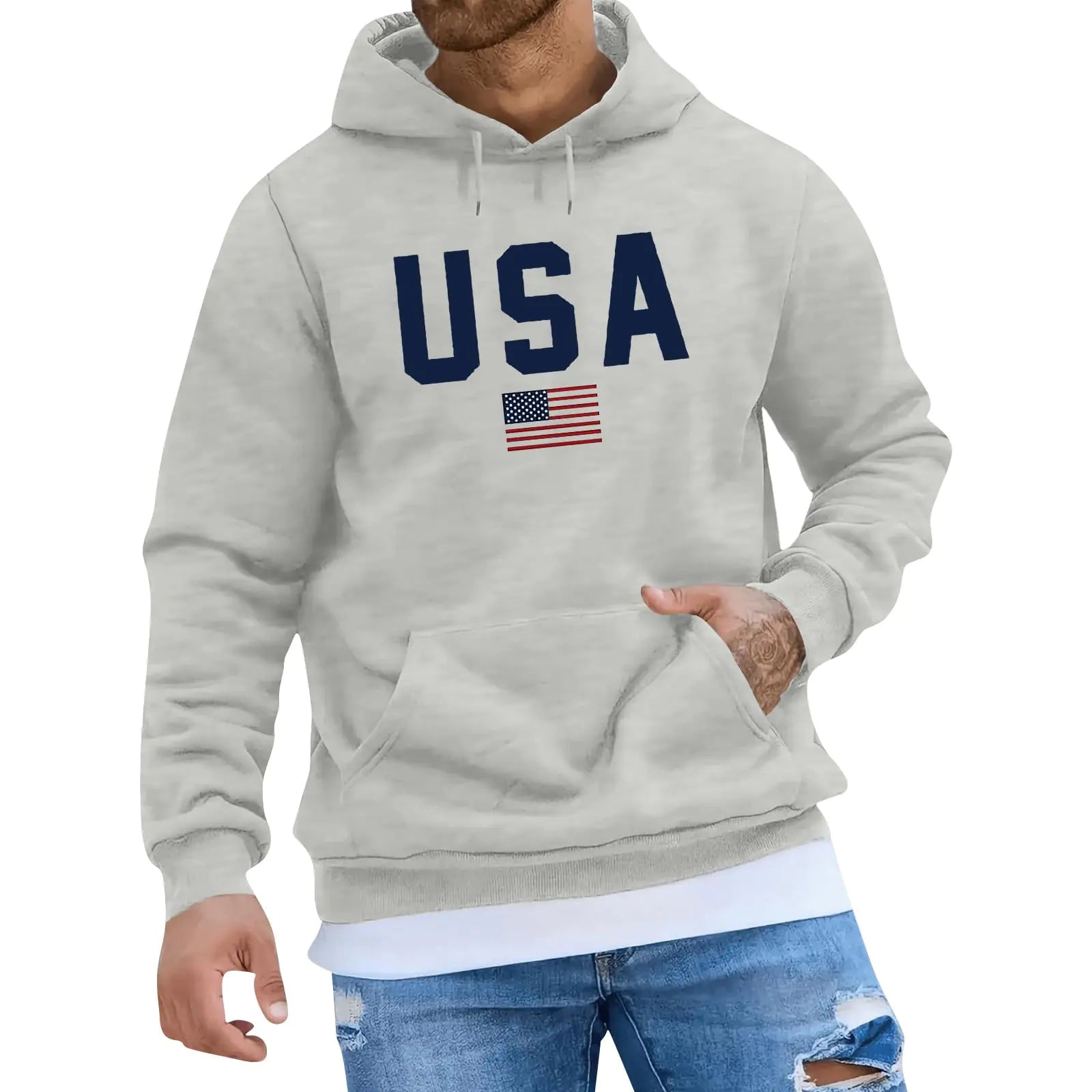 Sudaderas con Capucha Gráficas para Hombre, Polar de Estados Unidos, Pulóver con Bolsillos, Tops de Talla Grande para Hombre, Ropa de Invierno Moderna para Exteriores, Sudaderas Ropa Deportiva para Hombre, Conjuntos, Gris Talla L